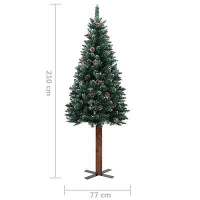 vidaXL Weihnachtsbaum Schlank mit Beleuchtung & Kugeln Grün 210 cm