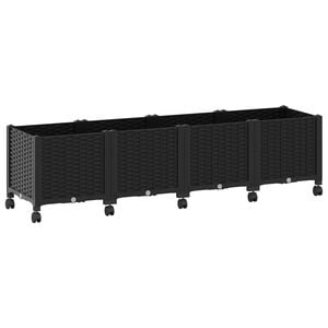 vidaXL Gartenpflanzer mit R&auml;dern Schwarz 160 x 40 x 44 cm PP