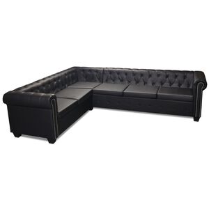 vidaXL Chesterfield-Ecksofa 6-Sitzer Kunstleder Schwarz