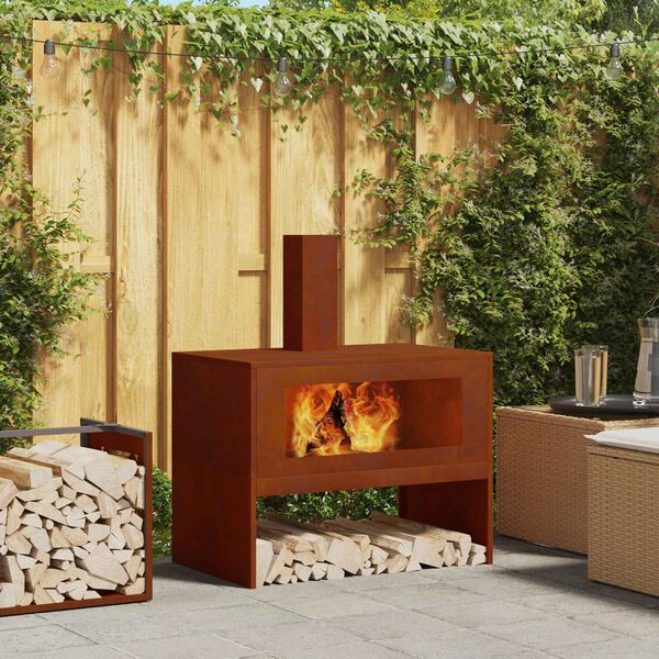 vidaXL Feuerstelle Braun 80 x 50 x 96 cm Wetterfeststahl