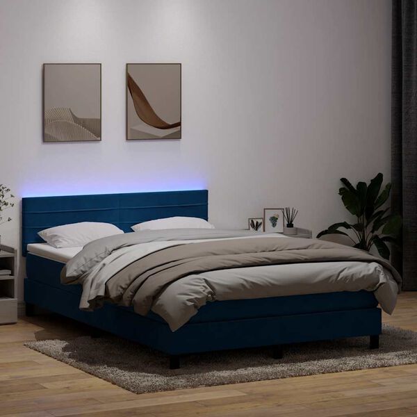 vidaXL Boxspringbett mit Matratze & LED Dunkelblau 160x220 cm Samt