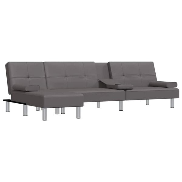 vidaXL Schlafsofa in L-Form Grau 255x140x70 cm Kunstleder