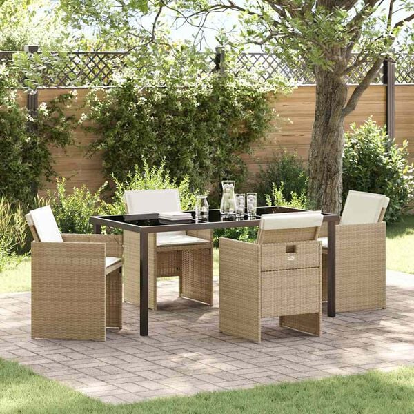 vidaXL Garten Essgruppe mit Kissen 5 pcs Beige Poly-Rattan