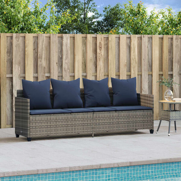 vidaXL Sonnenliege mit Kissen Grau Poly Rattan