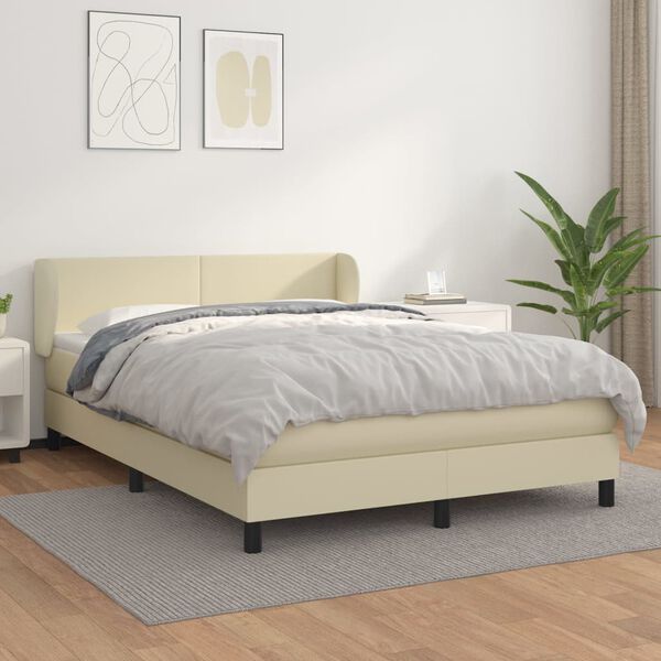 vidaXL Boxspringbett mit Matratze Creme 140x190 cm Kunstleder