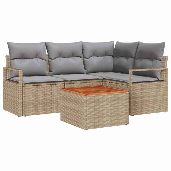vidaXL Garten-Sofa-Set mit Kissen 5 pcs Beige Poly Rattan
