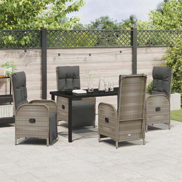 vidaXL Garten Essgruppe mit Kissen 5 pcs Grau Poly-Rattan