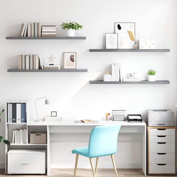 vidaXL Schwebende Wandregale 4 Stk. Grau 120x23,5x3,8 cm MDF
