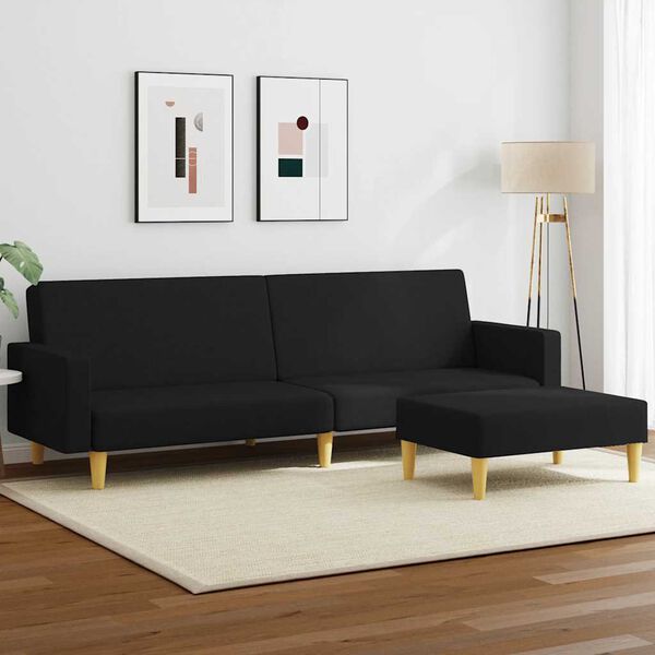 vidaXL Schlafsofa 2-Sitzer mit Fu&szlig;hocker Schwarz Stoff
