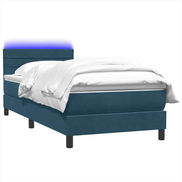 vidaXL Boxspringbett mit Matratze & LED Dunkelblau 80x220 cm Samt