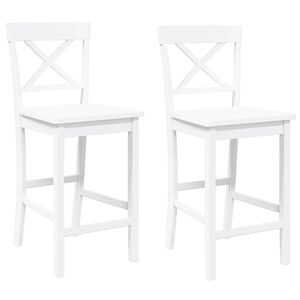 vidaXL Barhocker 2 Stk. Wei&szlig; Massivholz Gummibaum