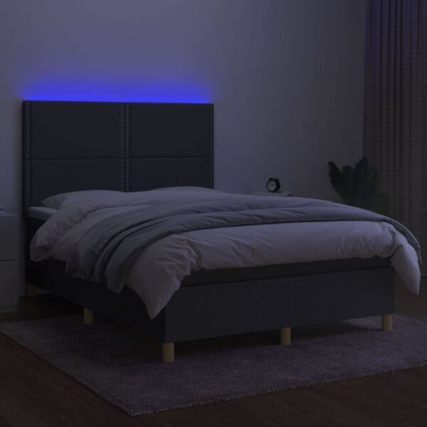 vidaXL Boxspringbett mit Matratze & LED Dunkelgrau 140x200 cm Stoff