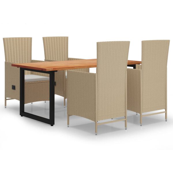 vidaXL 5-tlg. Garten-Essgruppe mit Kissen Poly Rattan Beige