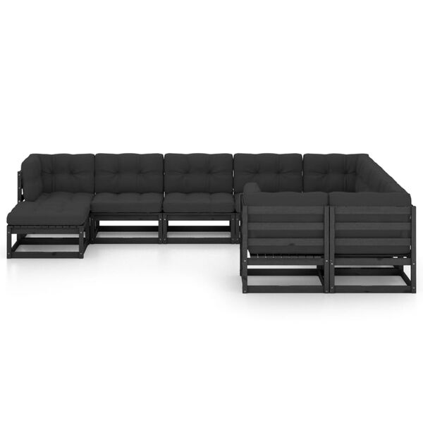 vidaXL 10-tlg. Garten-Lounge-Set mit Kissen Schwarz Massivholz Kiefer