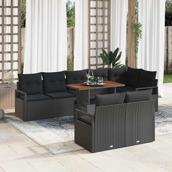 vidaXL Garten-Sofa-Set mit Kissen mit Kissen 9 pcs Schwarz und Braun