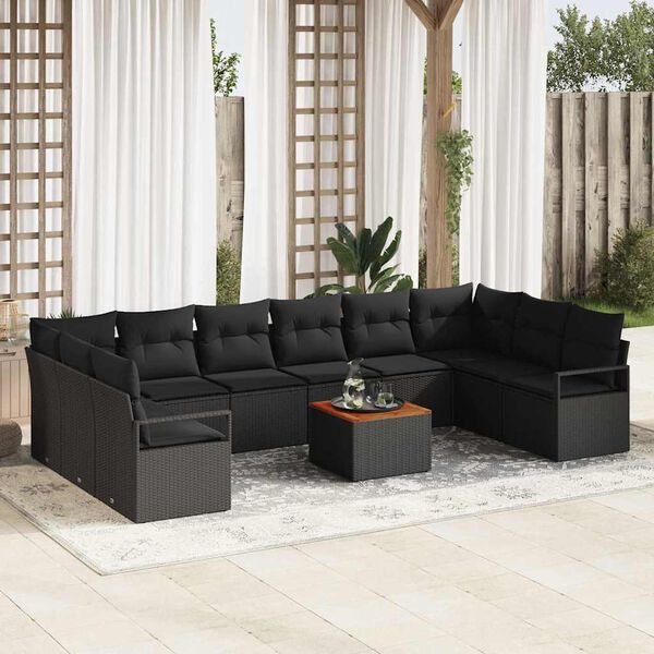 vidaXL Gartensofa-set mit Kissen 11 pcs Schwarz Poly-Rattan