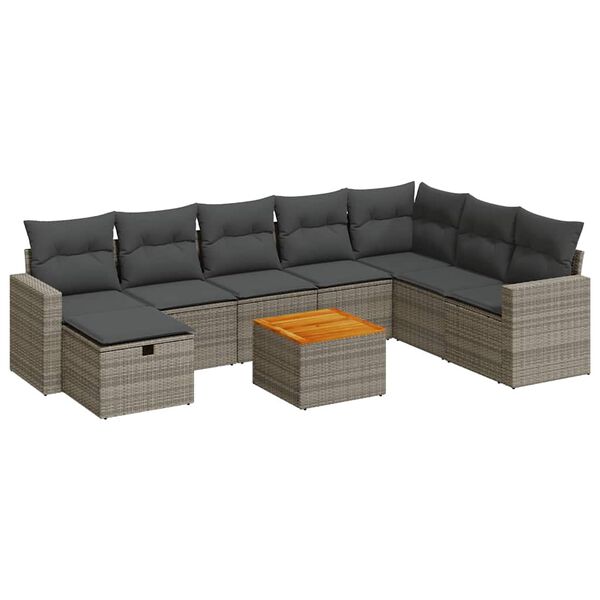 vidaXL 9-tlg. Garten-Sofagarnitur mit Kissen Grau Poly Rattan