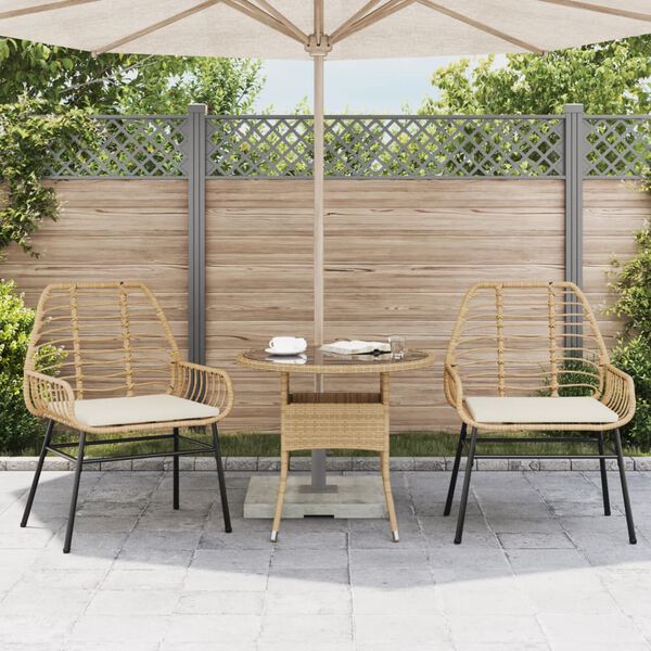 vidaXL Gartenstühle 2 Stk. mit Kissen Braun Poly Rattan