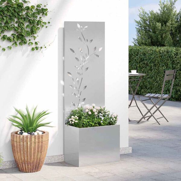 vidaXL Garten Sichtschutz-Leinwand Floral Silber 50 x 140 cm Edelstahl