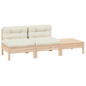 vidaXL 3-tlg. Garten-Lounge-Set mit Kissen in Creme Massivholz Kiefer