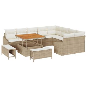 vidaXL Gartensofa-set mit Kissen mit Speicher 12 pcs Beige Poly Rattan