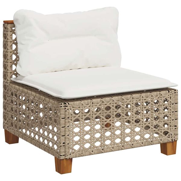 vidaXL 9-tlg. Garten-Sofagarnitur mit Kissen Beige Poly Rattan
