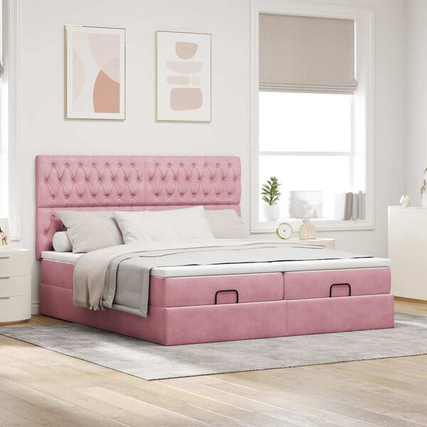 vidaXL Ottoman-Bett mit Matratzen & LEDs Rosa 200x200 cm Samt