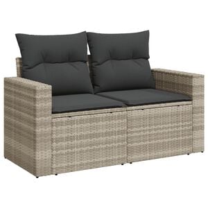 vidaXL Gartensofa mit Kissen 2-Sitzer Hellgrau Poly Rattan