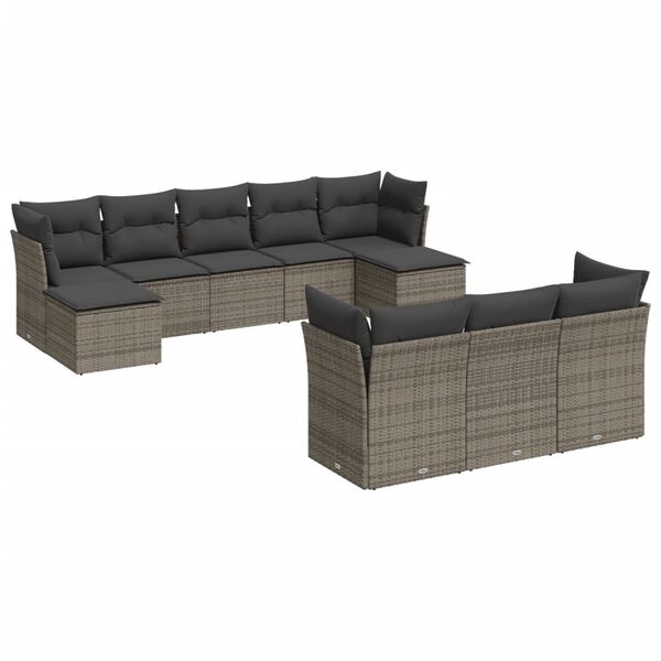 vidaXL 10-tlg. Garten-Sofagarnitur mit Kissen Grau Poly Rattan
