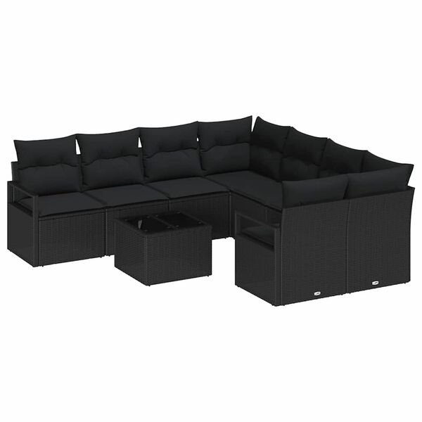 vidaXL Sofa Set mit Kissen 9 pcs Schwarz Poly-Rattan