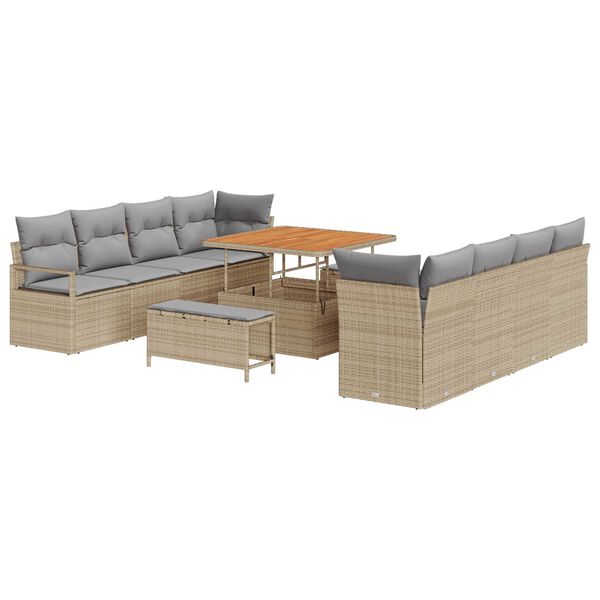 vidaXL Garten-Sofa-Set mit Kissen 11 pcs Beige Poly Rattan