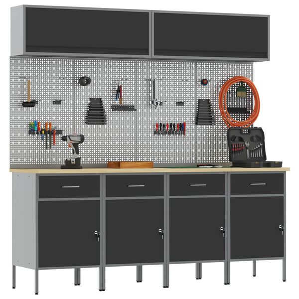 vidaXL Arbeitsschrankset mit Schubladen mit Speicher 10 pcs Schwarz