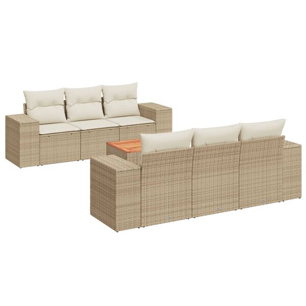 vidaXL 7-tlg. Garten-Sofagarnitur mit Kissen Beige Poly Rattan