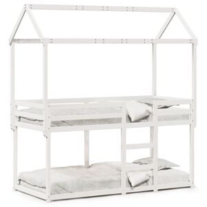 vidaXL Etagenbett mit Dach Weiß 90x190 cm Massivholz Kiefer