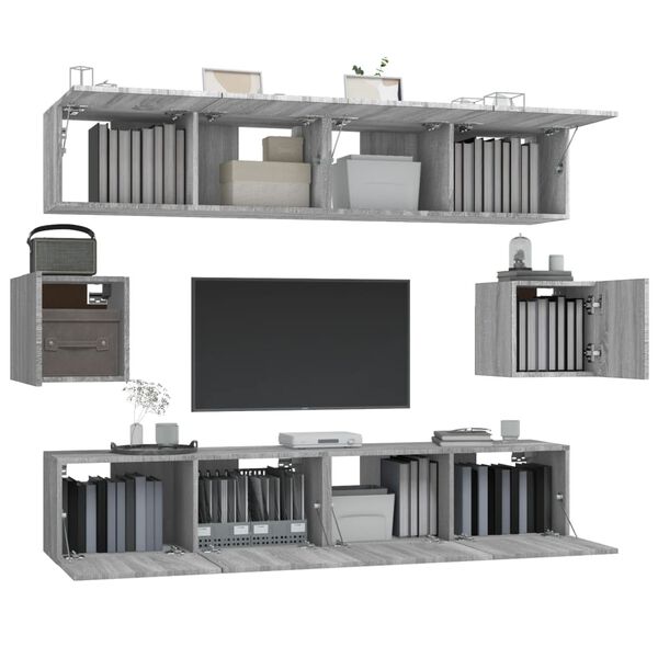 vidaXL 6-tlg. TV-Schrank-Set Grau Sonoma Holzwerkstoff
