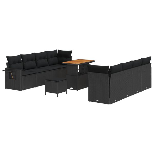 vidaXL Gartensofa-set mit Kissen 11 pcs Schwarz Poly-Rattan