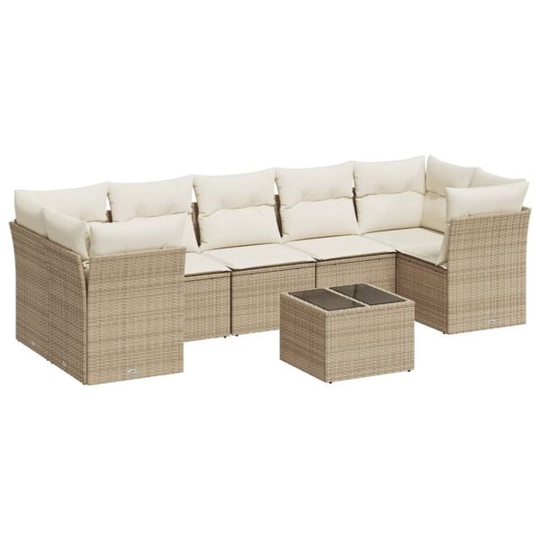 vidaXL 8-tlg. Garten-Sofagarnitur mit Kissen Beige Poly Rattan