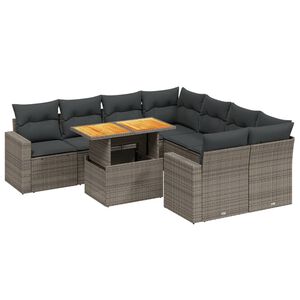 vidaXL 9-tlg. Garten-Sofagarnitur mit Kissen Grau Poly Rattan