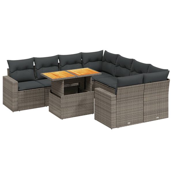 vidaXL 9-tlg. Garten-Sofagarnitur mit Kissen Grau Poly Rattan