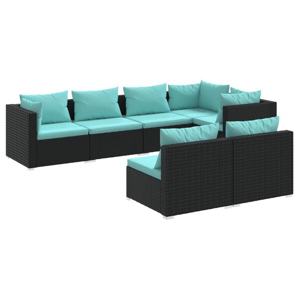vidaXL 7-tlg. Garten-Lounge-Set mit Kissen Schwarz Poly Rattan