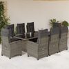vidaXL 9-tlg. Garten-Essgruppe mit Kissen Grau Poly Rattan