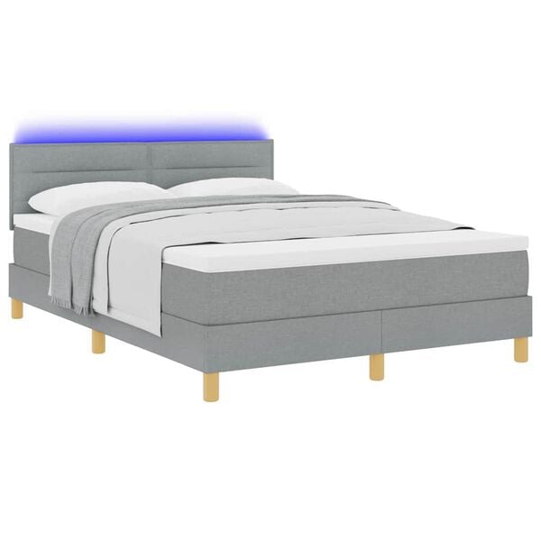 vidaXL LED Boxspringbett mit Matratze Hellgrau 140 x 200 cm Stoff
