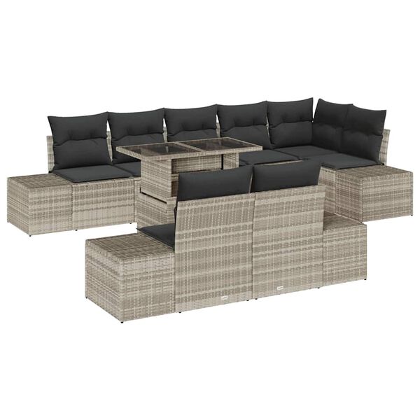 vidaXL Garten-Sofa-Set mit Speicher 9 pcs Hellgrau Poly Rattan