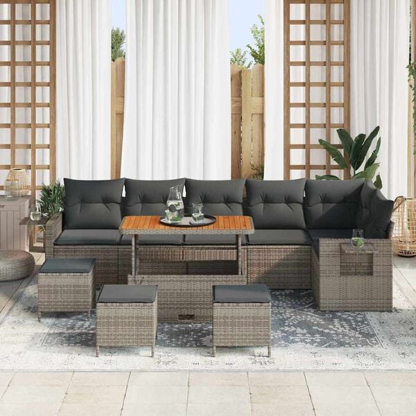vidaXL Garten-Sofa-Set 10 pcs Grau Poly-Rattan
