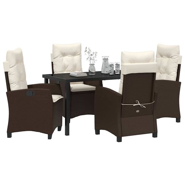vidaXL Garten Essgruppe mit Kissen 5 pcs Braun Poly-Rattan