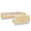 vidaXL 7-tlg. Garten-Lounge-Set mit Creme Kissen Massivholz Kiefer