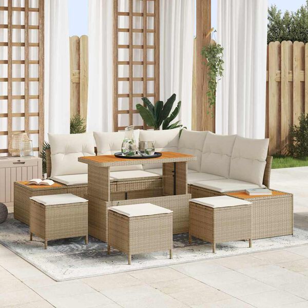 vidaXL Gartensofa-set 9 pcs Beige Poly-Rattan