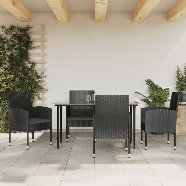 vidaXL 5-tlg. Garten-Essgruppe Schwarz Poly Rattan und Stahl