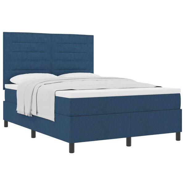 vidaXL Boxspringbett mit Matratze mit Kopfteil Blau 140 x 190 cm Stoff