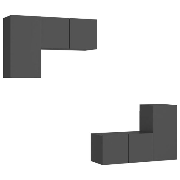 vidaXL 4-tlg. TV-Schrank-Set Grau Holzwerkstoff